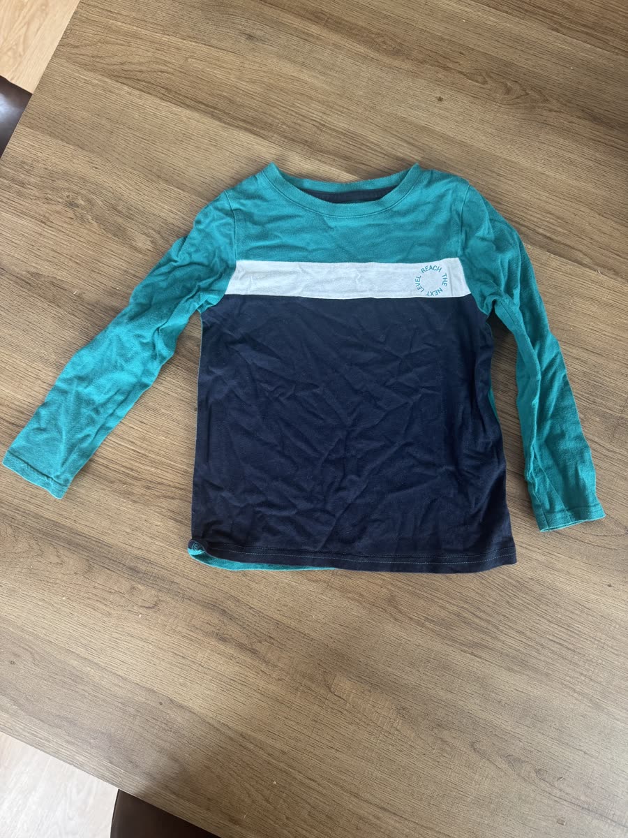 tee-shirt manches longues garçon Kiabi 4 ans vert et bleu marine coton bio — Bon Etat — à Paris